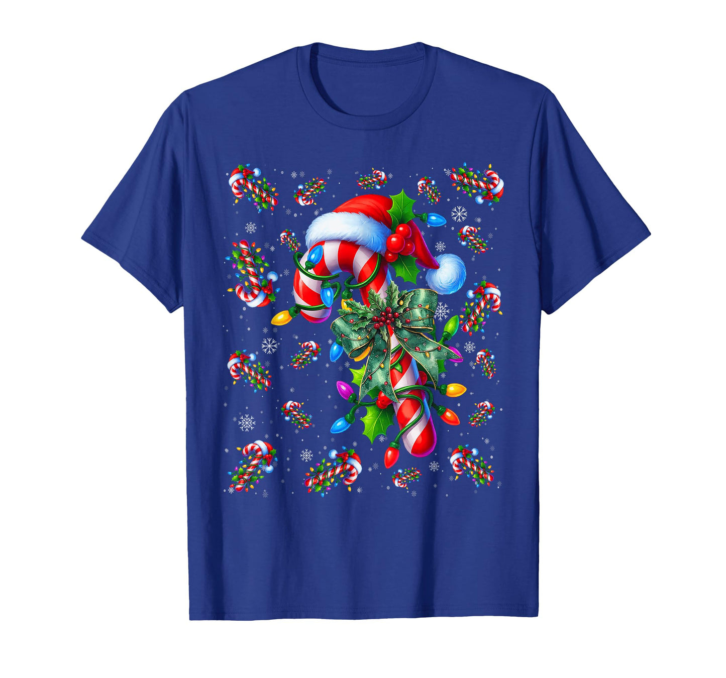 Candy Cane Santa Hat Christmas Lights Merry and Bright Xmas T-Shirt