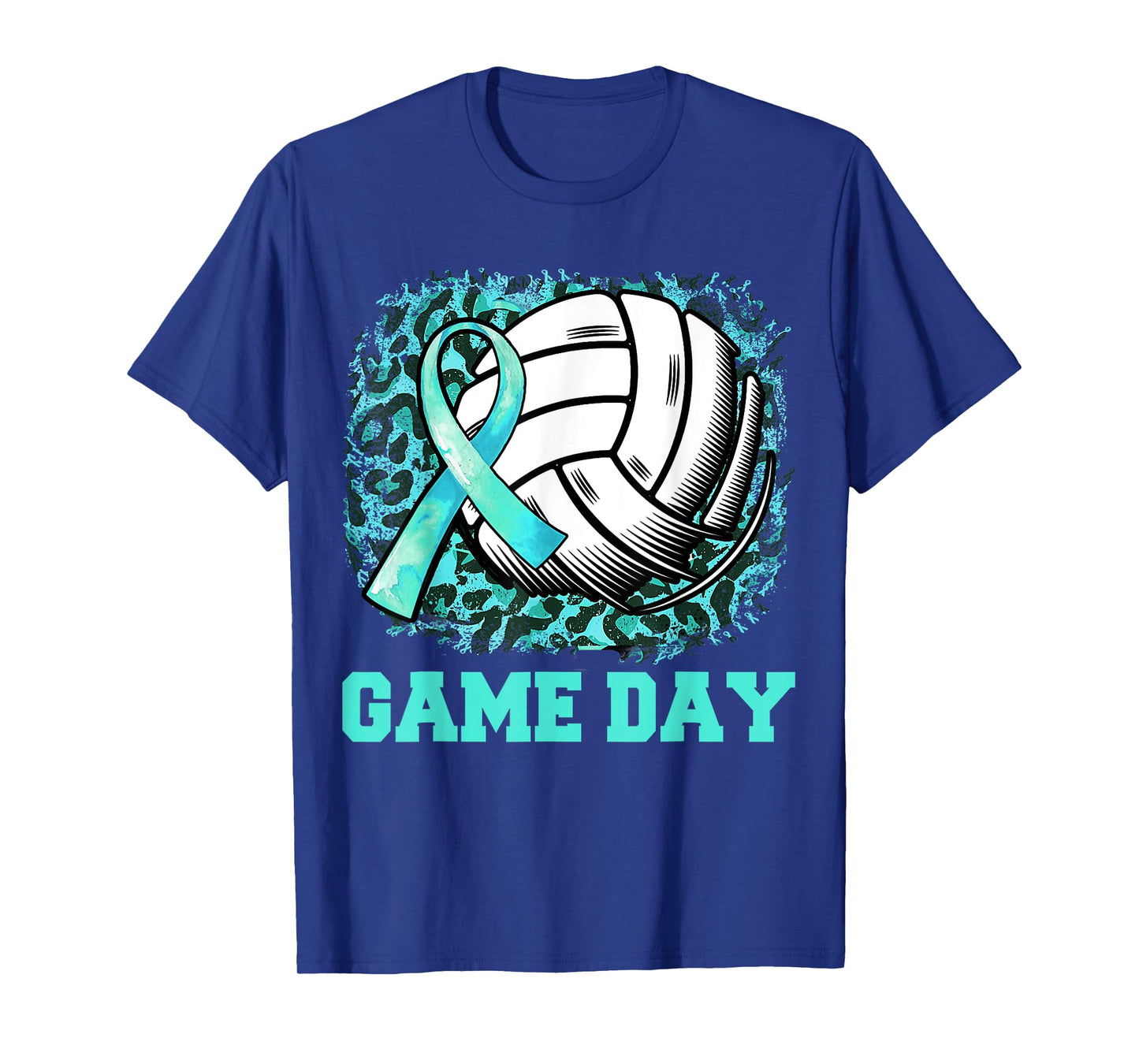 Game Day Cervical Cancer Awareness Ribbon Teal Volleyball T-Shirt