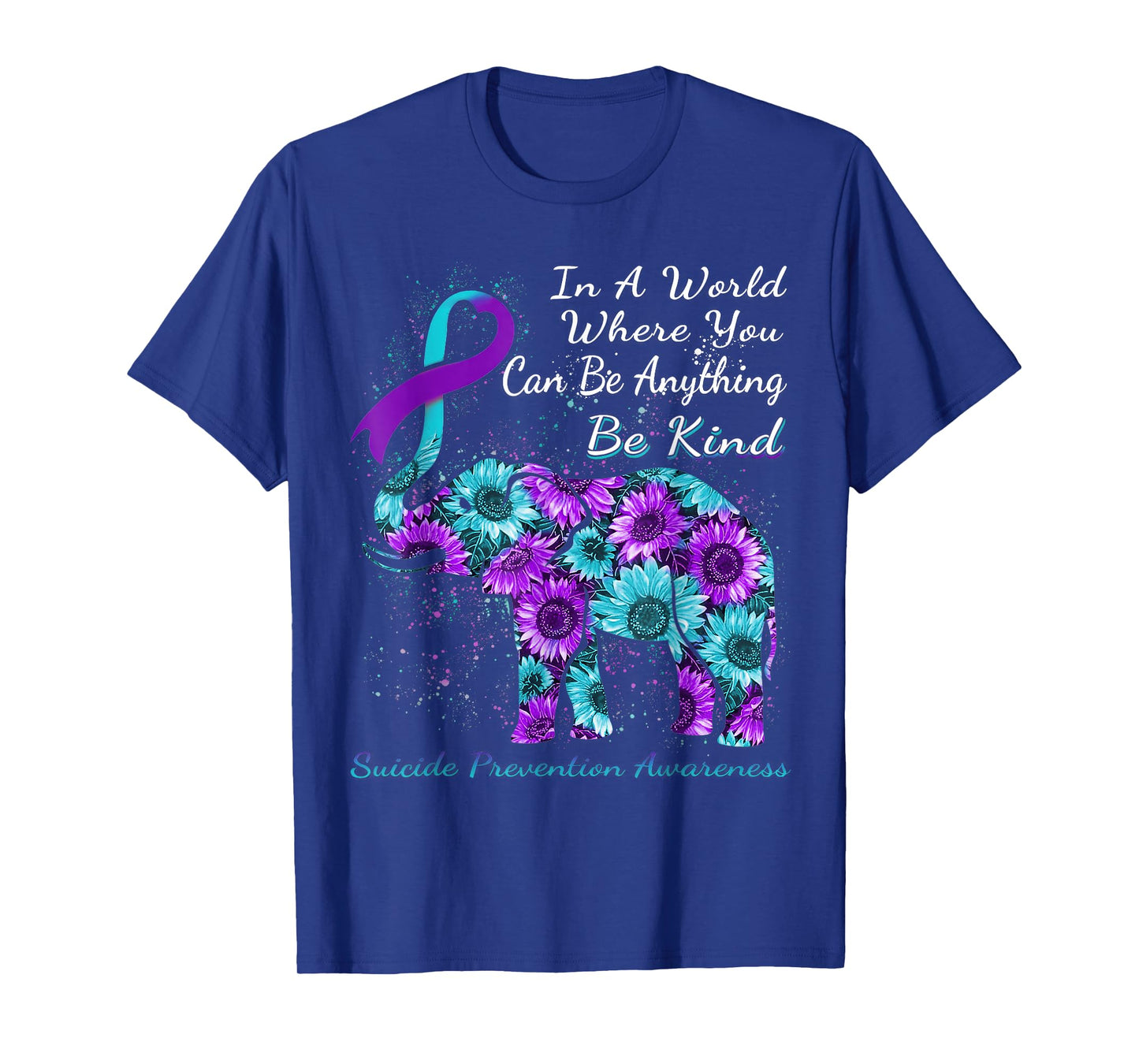 Suicide Prevention Awareness Sunflower Elephant Be Kind T-Shirt