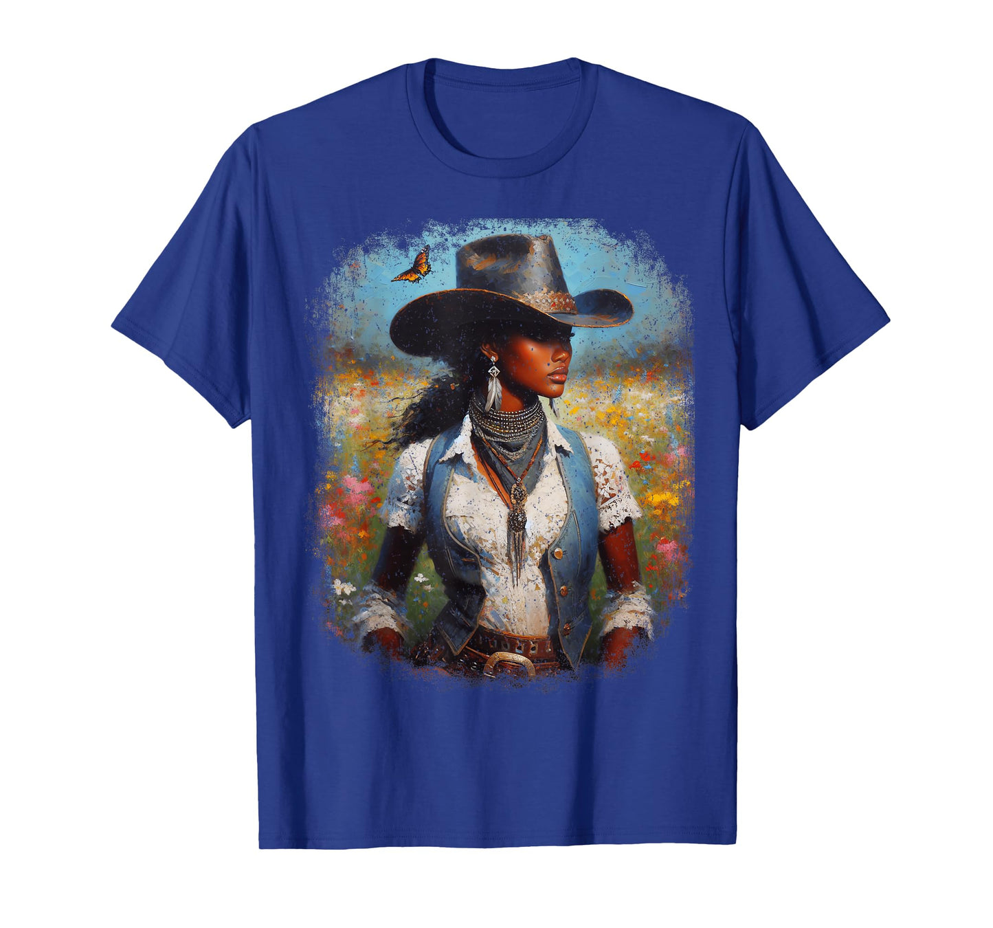 Black Cowgirl Painting Art Western Rodeo Melanin Black Woman T-Shirt