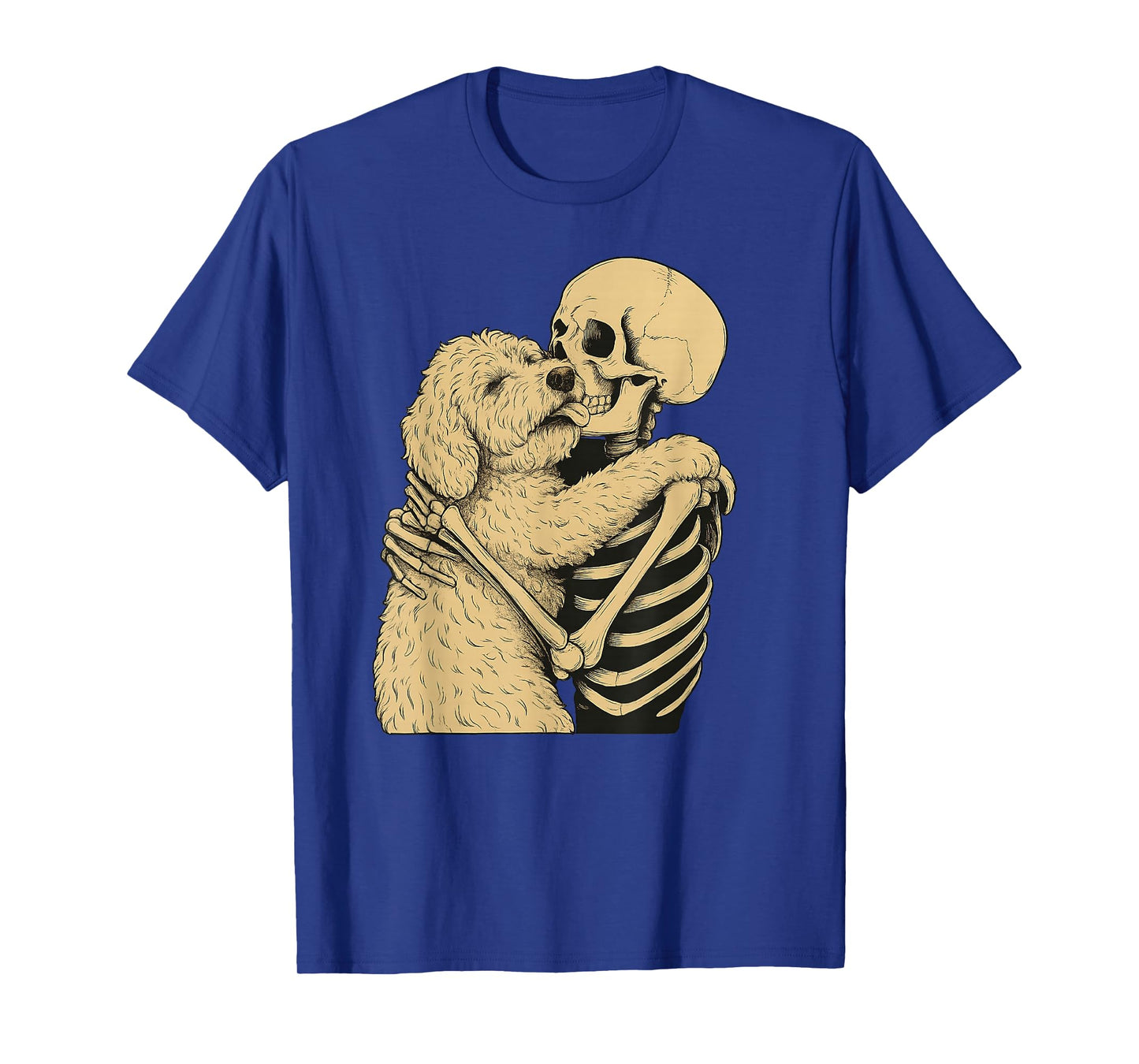 Skeleton Hugging Doodle Dog Halloween T-Shirt