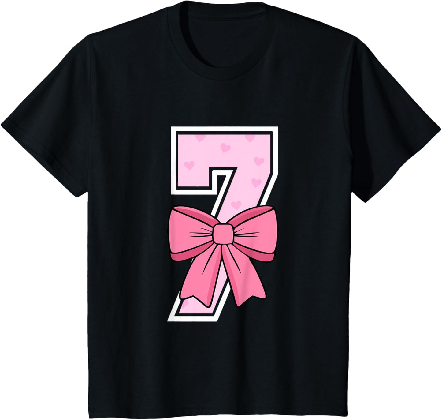 Kids Cute Coquette Bow Pink Number 7 Birthday Girl 7-Year-Old T-Shirt