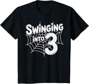 Kids Swinging into 3 Three Year old Girl Boy 3rd Birthday T-Shirt