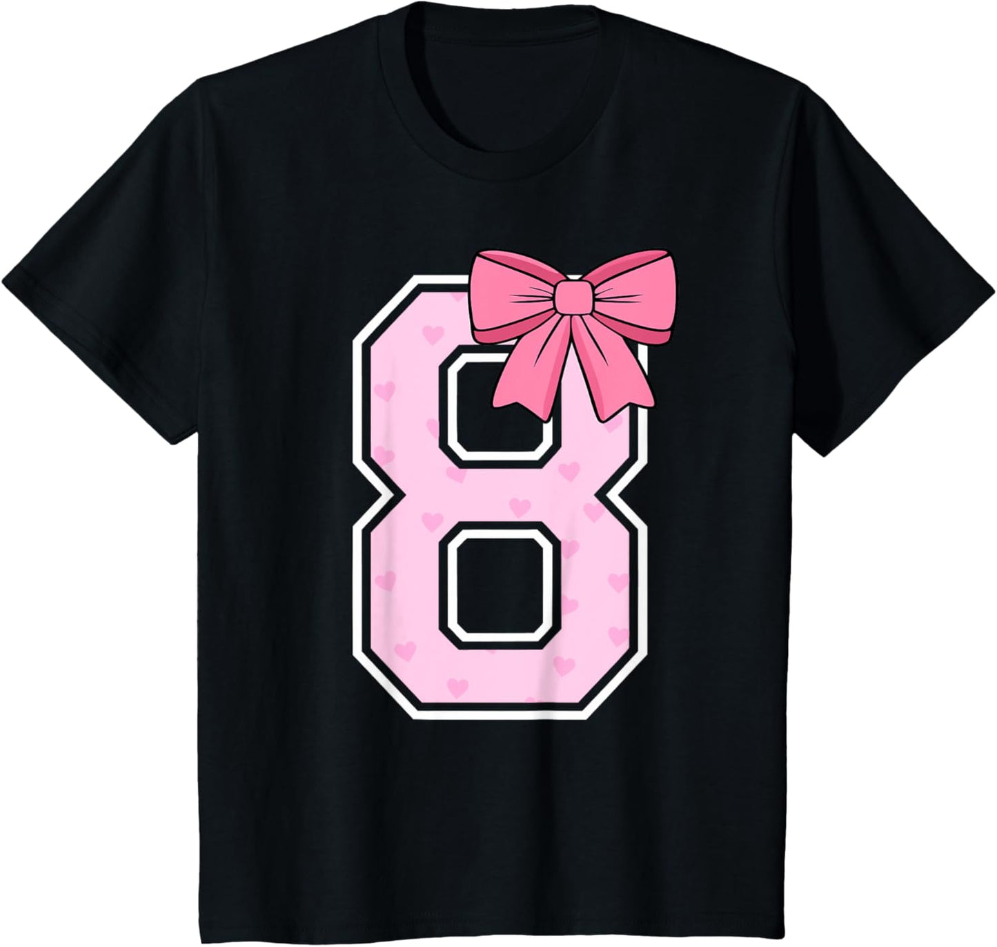Kids Cute Coquette Bow Pink Number 8 Birthday Girl 8-Year-Old T-Shirt