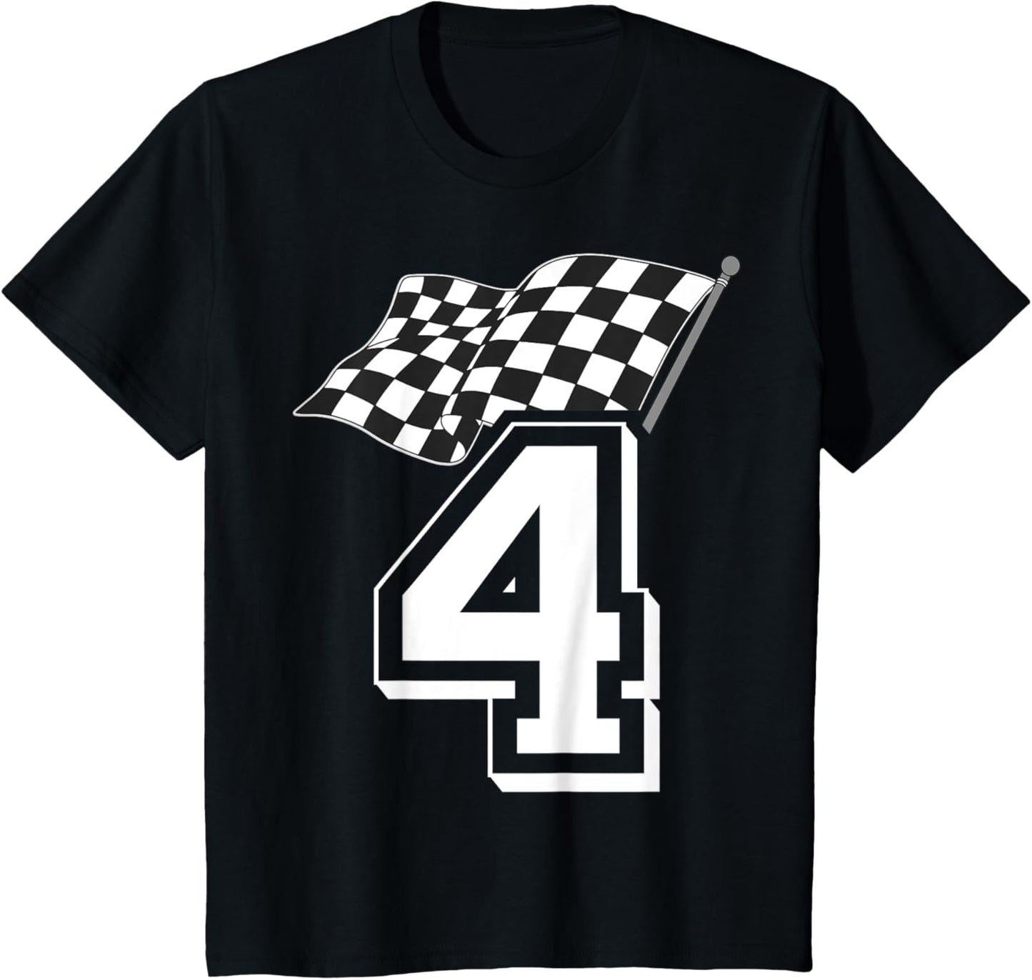 Kids Birthday Boy 4 Four Racing Flag 4th Birthday Race Car T-Shirt