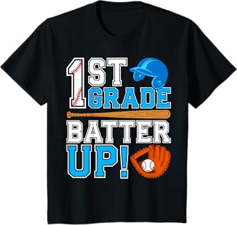 Kids Back To School 1st Grade Batter Up Baseball First Day Boys T-Shirt