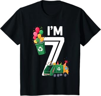 Kids I'm 7 Seven Years Old Garbage Truck 7th Birthday Boy Kids T-Shirt