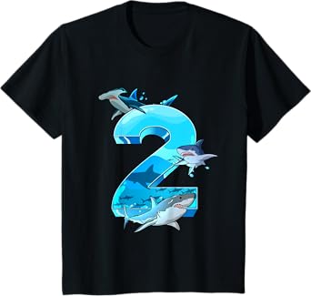 Kids Shark Boy 2 Years Birthday Child Children Birthday T-Shirt