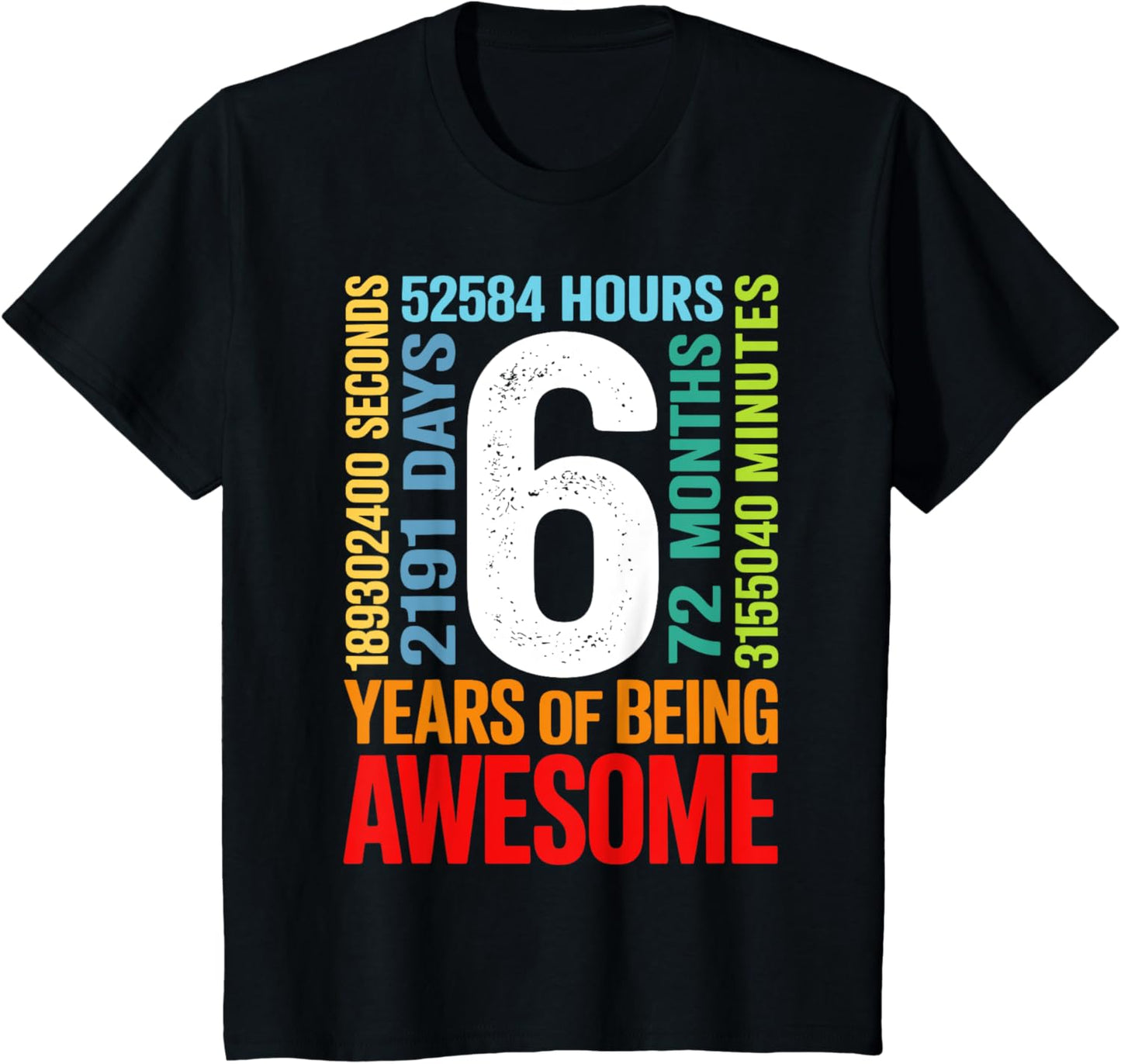 Kids 6th Birthday 6 Years Old 72 Months Boys Girls Retro Vintage T-Shirt