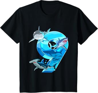 Kids Shark Boy 9 Years Birthday Child Children Birthday T-Shirt