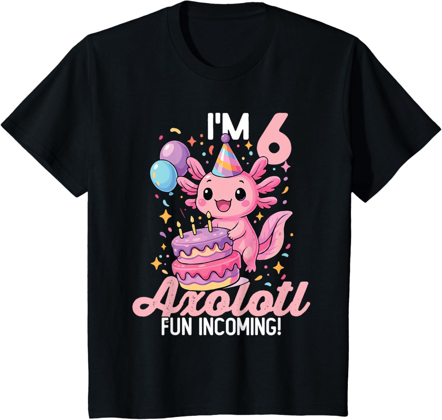 Kids Cute Axolotl 6th Birthday Party T-Shirt
