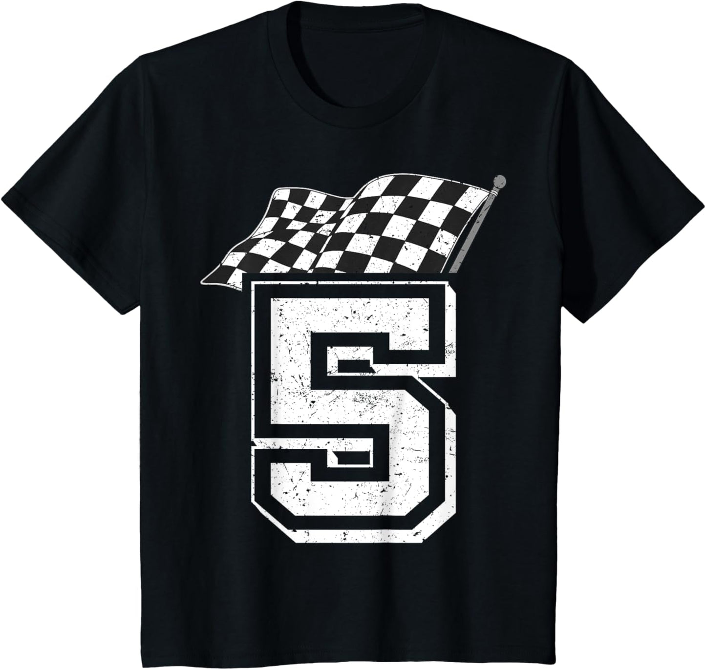 Kids Birthday Boy 5 Five Racing Flag 5th Birthday Race Car T-Shirt