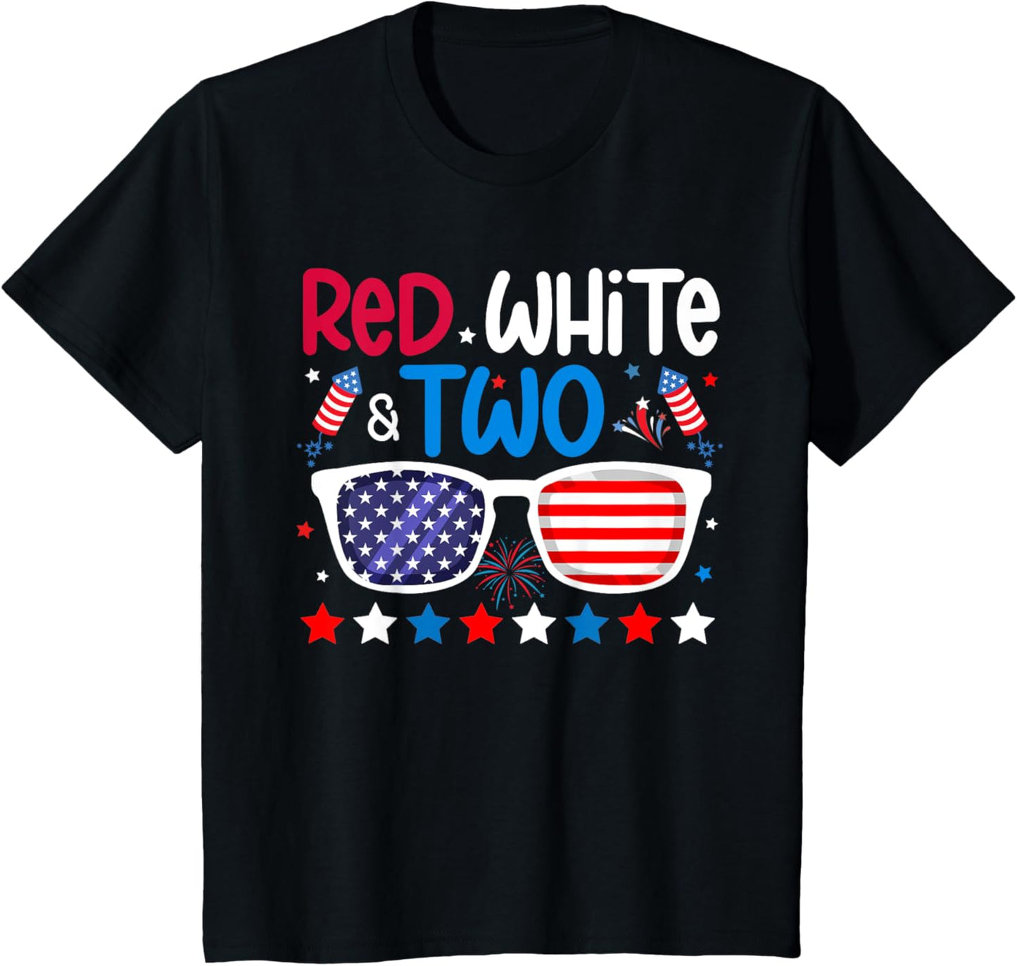 Kids Red White & Two 2nd Birthday 4th Of July 2nd Birthday Party T-Shirt