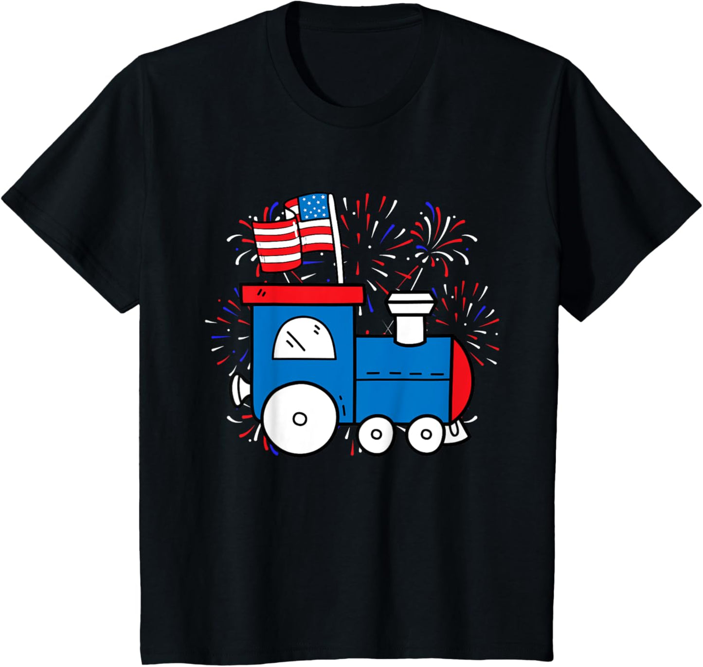Kids American Flag Train 4th Of July Cute Patriotic Boys T-Shirt