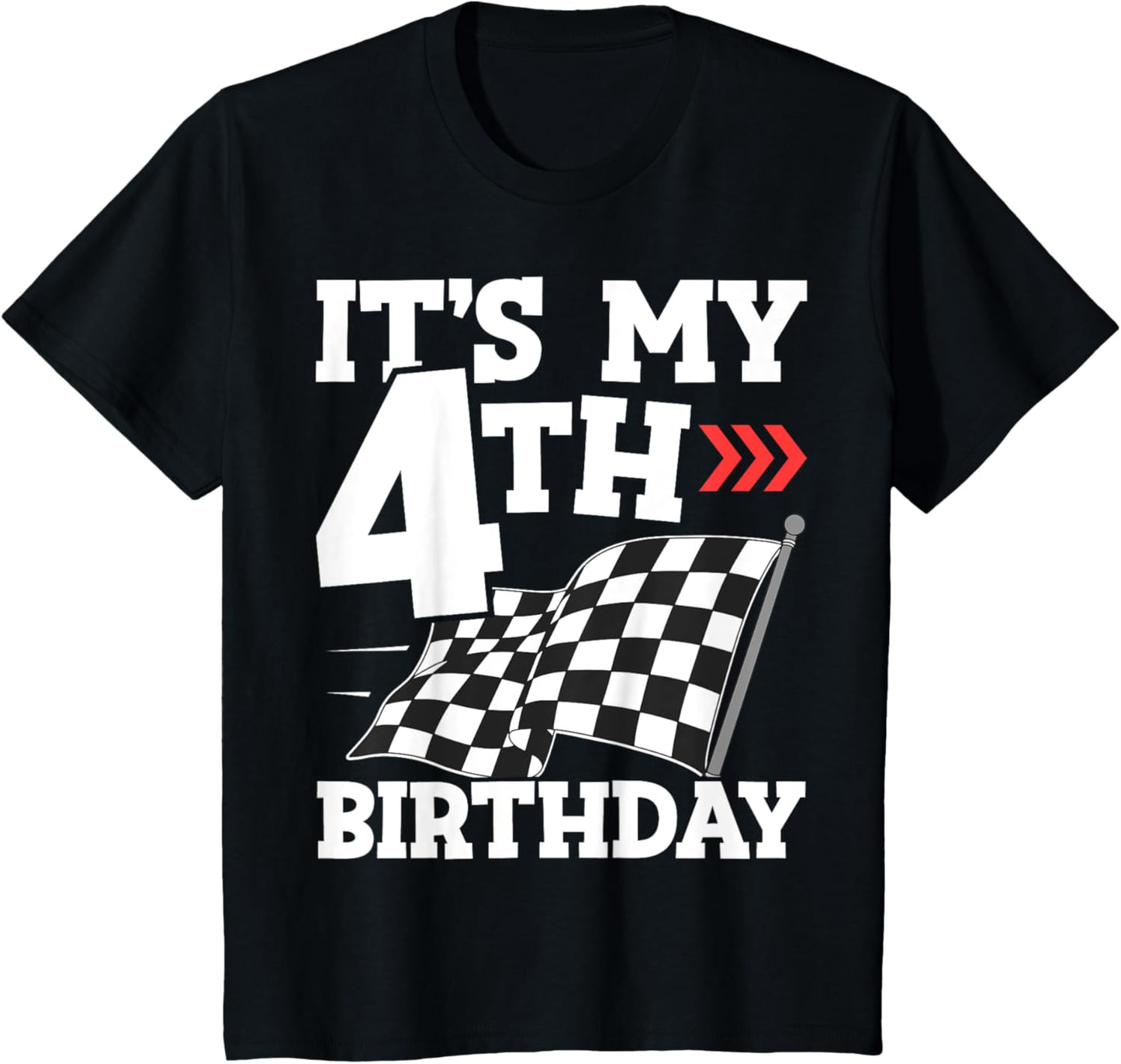 Kids It's My 4th Birthday Boy 4 Four Racing Car Flag Race Car T-Shirt