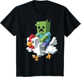 Kids Jock Chicken Shirt Pixel Art Gamer Zombie Boys Kids Tees T-Shirt