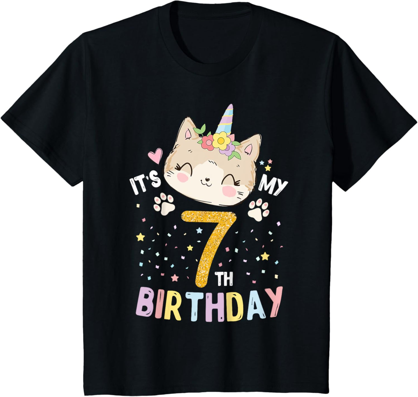 Kids It’s My 7th Birthday Cute Unicorn Cat 7-Year-Old Girl T-Shirt