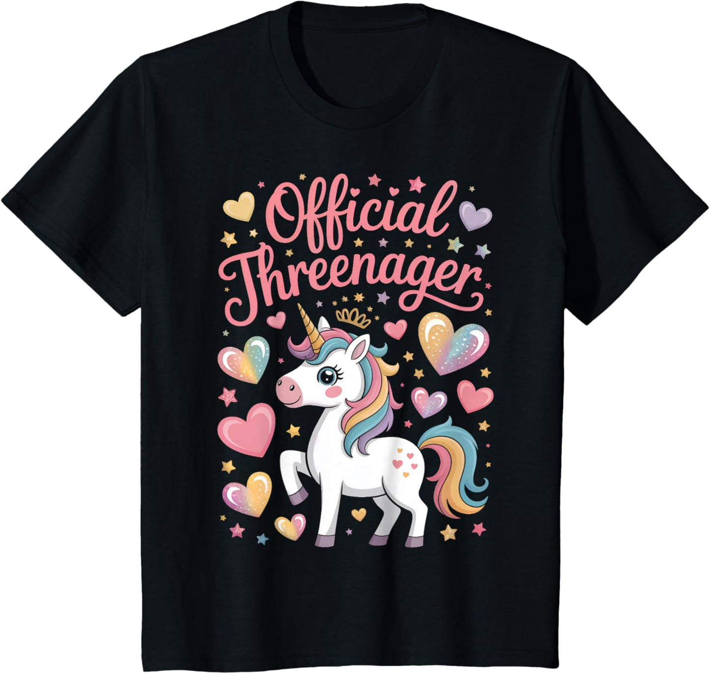 Birthday Girl Three Years Old Unicorn Cute Threenager T-Shirt