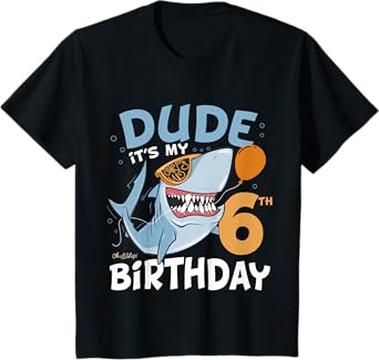 Kids Dude it's my 6th Birthday - Fun Shark 6th Birthday Boy T-Shirt