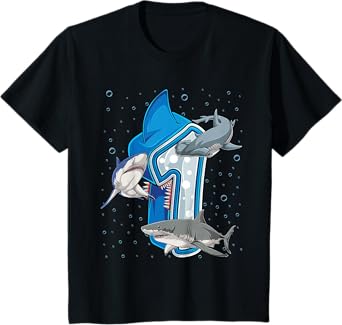 Kids 1st Birthday Boys Shark 1 year Old Ocean Shark B-day T-Shirt