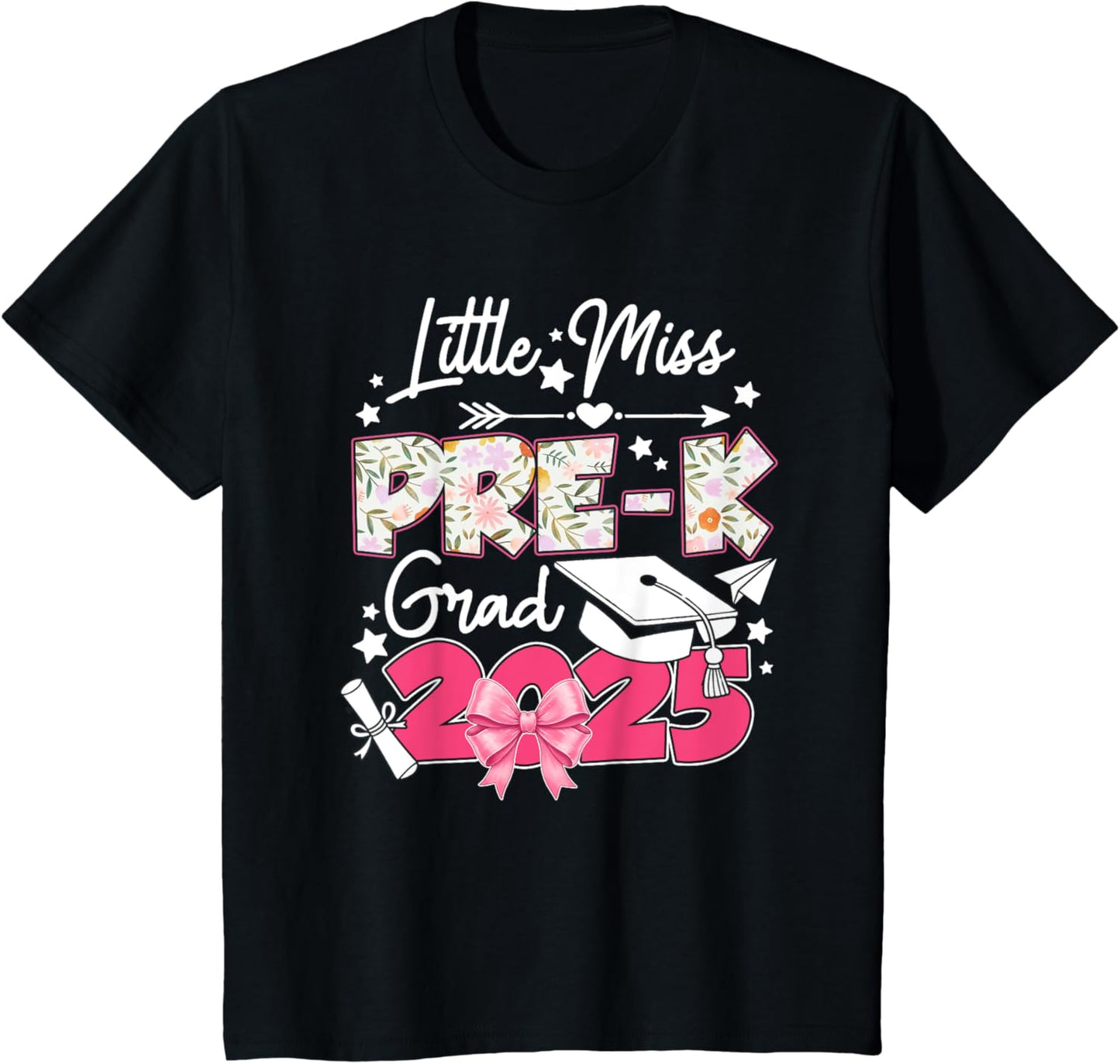 Kids Little Miss Pre-K Grad 2025 Coquette Preschool Graduation T-Shirt