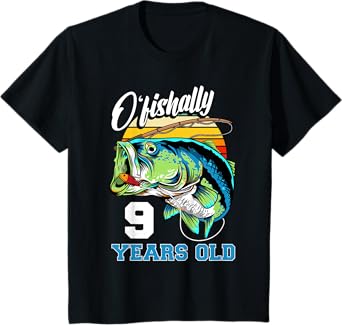 Kids Ofishally 9 Years Old Fisherman 9th Birthday Fishing T-Shirt