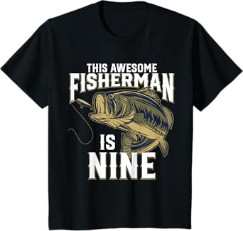 Kids 9 Year Old Fishing Birthday Party Fisherman 9th Gift for Boy T-Shirt