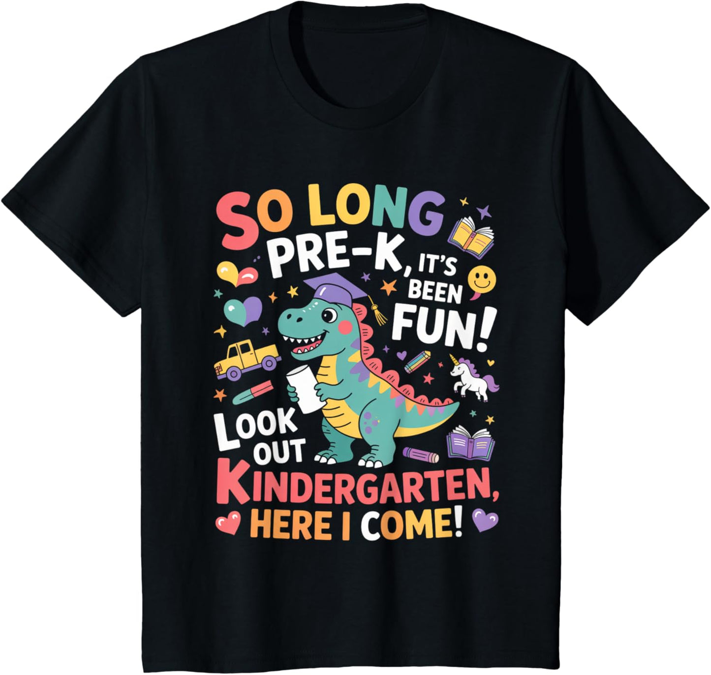 Kids So Long Pre-k Its Been Fun Look Out Kindergarten Dinosaur T-Shirt