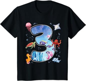 Kids 3rd Birthday Party Ocean 3 Year Old Sea Fish Aquarium Boy T-Shirt