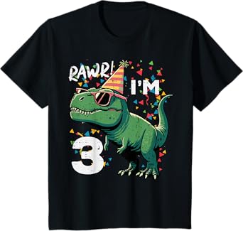 Kids 3rd Birthday Trex Rawr Im 3 Years Old Bday Dino Boys Kids T-Shirt
