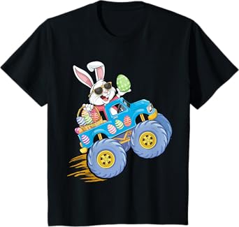 Kids Easter bunny riding monster truck for egg hunting kids T-Shirt