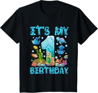Kids It's My 1st Birthday Boy Outfit Sea Fish Ocean Animals T-Shirt
