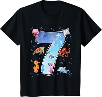 Kids 7th Birthday Party Ocean 7 Year Old Sea Fish Aquarium Boy T-Shirt