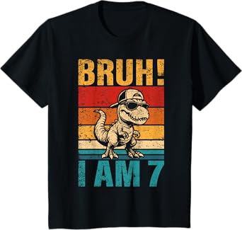 Kids 7 Year Old Birthday Boy Dinosaur Bruh It's My 7th Birthday T-Shirt