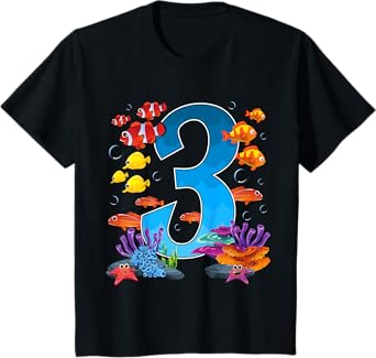 3 Year Old Under The Sea Birthday Ocean Fish Theme 3rd Gift T-Shirt