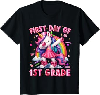 Kids First Day Of 1st Grade Unicorn Back To School Girls Outfits T-Shirt