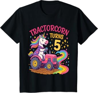 Kids Funny Unicorn Tractors 5th Birthday Girls Kids T-Shirt