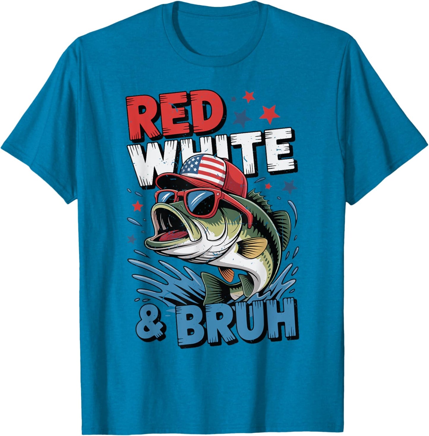 Red White Bruh Bass Fish 4th of July Youth Boy Men Patriotic T-Shirt