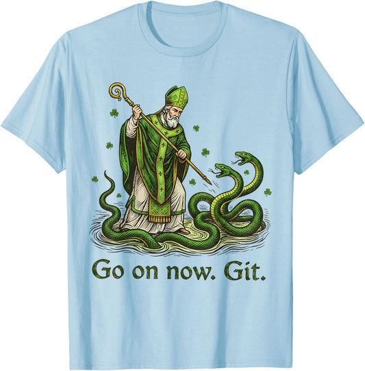 Go On Now Git St Patricks Day Irish Funny Saint Patrick T-Shirt - T-Shirt | Light Blue