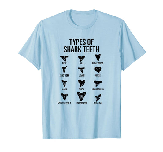Types Of Shark Teeth, Ocean Marine Biology T-Shirt