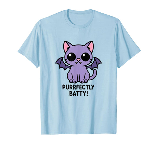 Purrfectly Batty Purple Cat Bat Funny Cute Halloween T-Shirt
