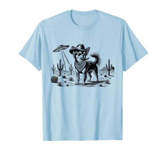 Vintage Chihuahua UFO Western Cowboy Wild West Dog Mom Dad T-Shirt