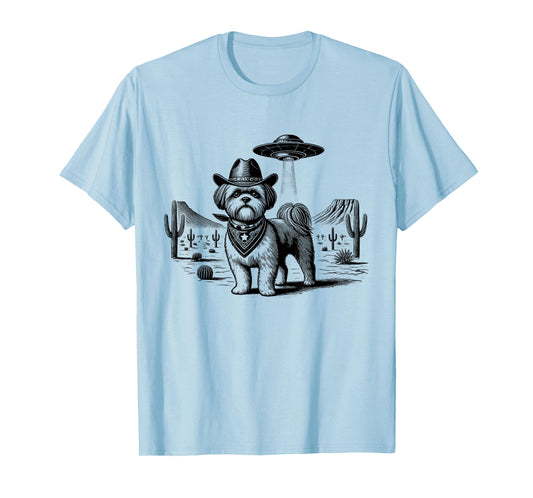 Vintage Shih Tzu UFO Western Cowboy Wild West Dog Mom Dad T-Shirt