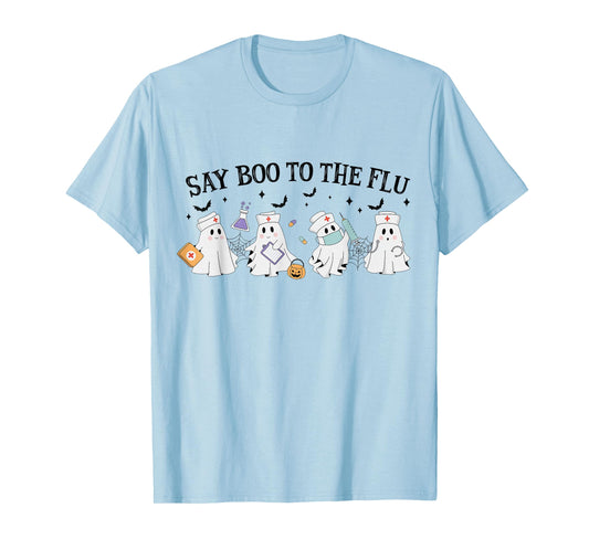 Retro Nurse Ghost Halloween Vaccine Say Boo to The Flu T-Shirt