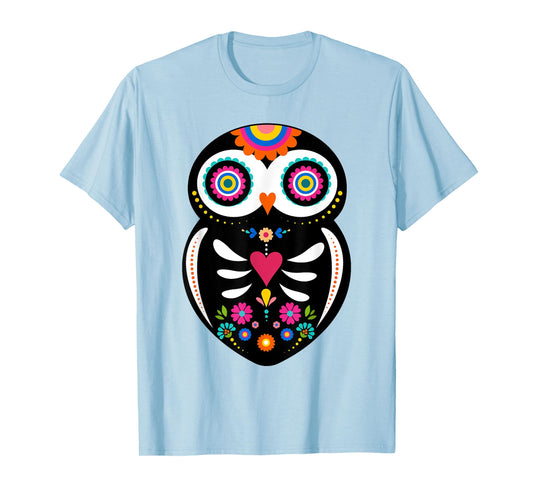 Dia de los Muertos Night Owl Sugar Skull Mexican Halloween T-Shirt