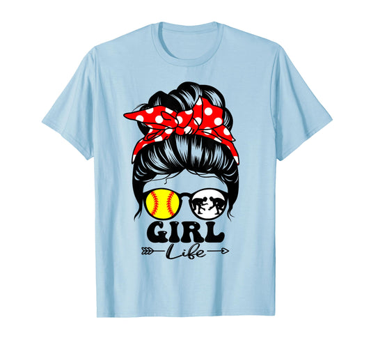 Girl Life Messy Bun Hair Funny Wrestling Softball Player T-Shirt