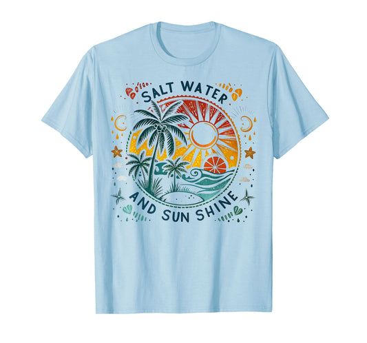 Salt Water And Sun Shine Beach Palm Tree Summer Vacation T-Shirt