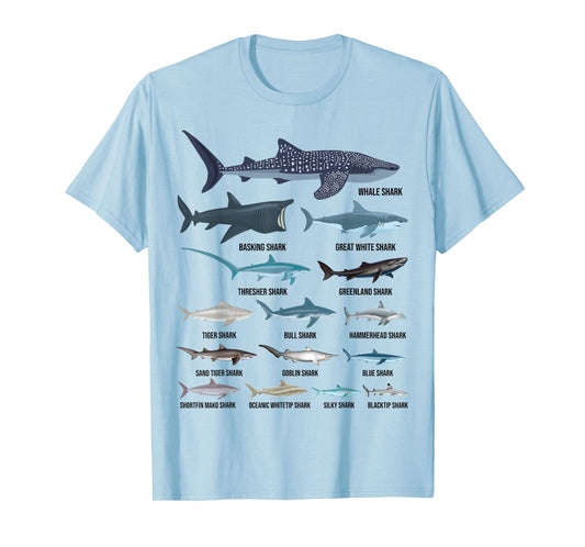 Types of Sharks Shark Species Identification Ocean Lovers T-Shirt