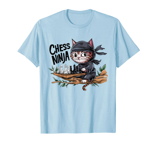 Chess Ninja Funny Cat Playing Chess Boy Girls Birthday Men T-Shirt