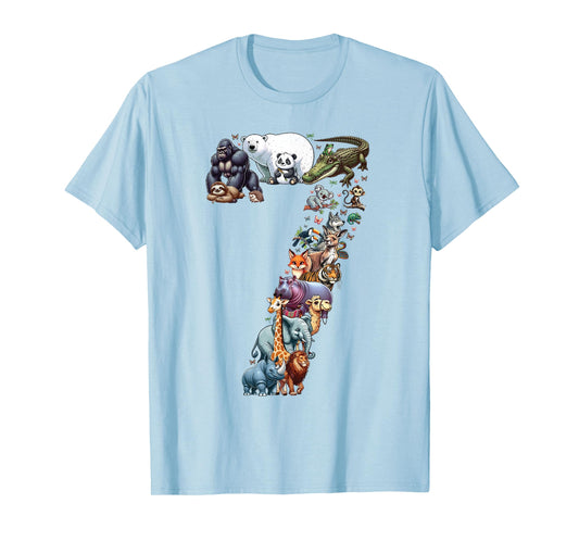 7th Birthday 7 Years Old Zoo Animals Wildlife Safari Jungle T-Shirt